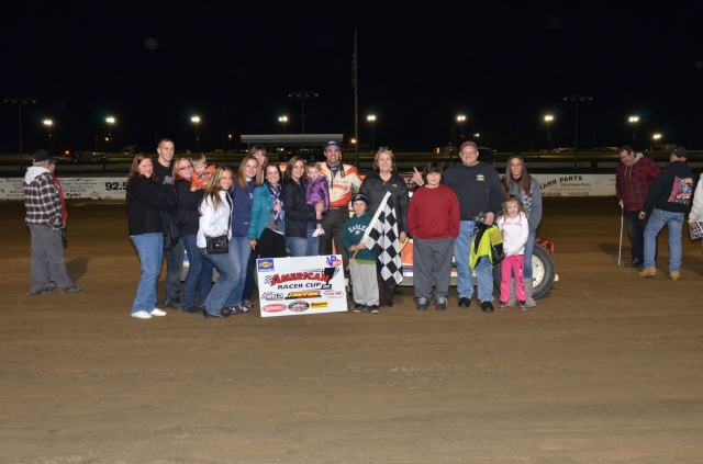 Richie Pratt and fans in Victory Lane, April 13, 2013. (Photo by Tom Scott).